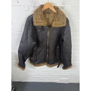 Accents Collection Women's Genuine Leather Jacket Shearling Collar Brown Size M
